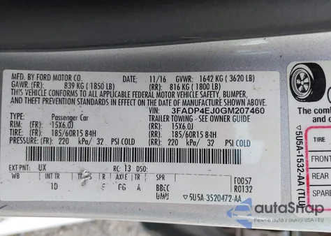 2016 Ford Fiesta Se z USA, uszkodzony, nr VIN 3FADP4EJ0GM207460